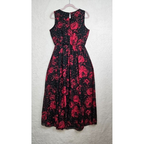 AlexaB Women Dress 10 Black Floral Print 100%Polyester Sleeveless Fit Flare Maxi - Picture 10 of 16